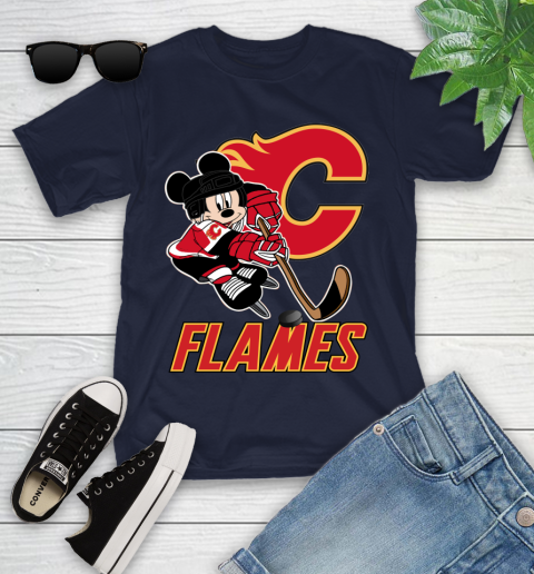 NHL Calgary Flames Mickey Mouse Disney Hockey T Shirt Youth T-Shirt 3
