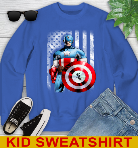 Chicago White Sox MLB Baseball Captain America Marvel Avengers American Flag Shirt Youth Sweatshirt 6