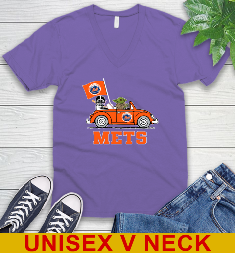 MLB Baseball New York Mets Darth Vader Baby Yoda Driving Star Wars Shirt V-Neck T-Shirt 9