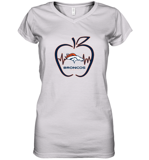 Apple Heartbeat Teacher Symbol Denver Broncos Long Sleeve T-Shirt 