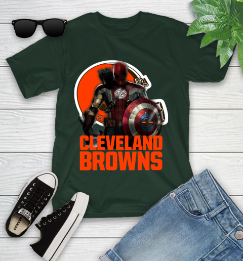 NFL Captain America Thor Spider Man Hawkeye Avengers Endgame Football Cleveland Browns Youth T-Shirt 5