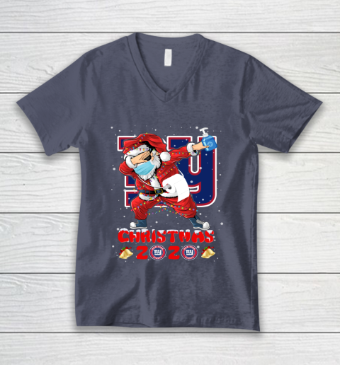 New York Giants Funny Santa Claus Dabbing Christmas 2020 NFL V-Neck T-Shirt 7
