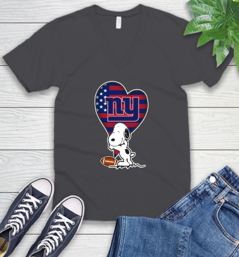 New York Giants NFL Football The Peanuts Movie Adorable Snoopy V-Neck T-Shirt 5