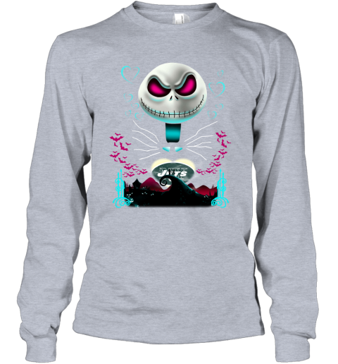 NFL New York Jets Jack Skellington Sally The Nightmare Before Christmas Football WJ92nAoFYOF long sleeve tee 14 95 151514 front sport grey