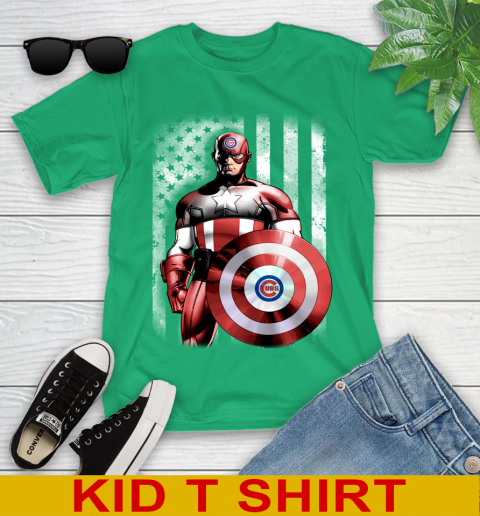 Chicago Cubs MLB Baseball Captain America Marvel Avengers American Flag Shirt Youth T-Shirt 7