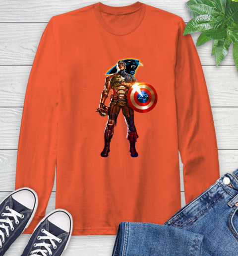 NFL Captain America Marvel Avengers Endgame Football Sports Carolina Panthers Long Sleeve T-Shirt 5