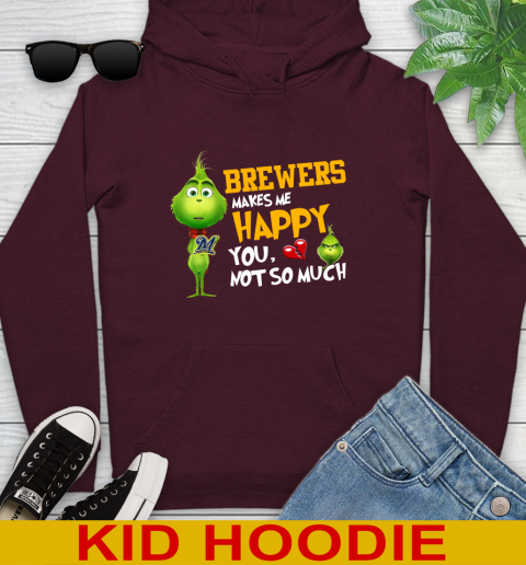 MLB Milwaukee Brewers Makes Me Happy You Not So Much Grinch Baseball Sports Youth Hoodie 7