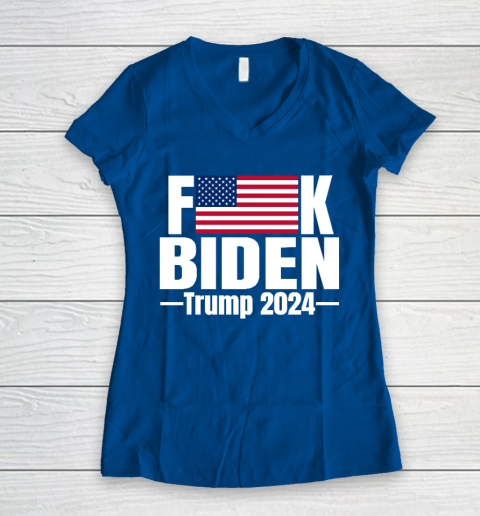 Fuck Biden American Flag Trump 2024 Women's V-Neck T-Shirt 7