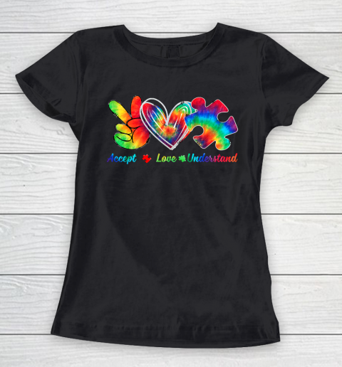 Autism Awareness Accept Understand Love Autism Mom Tie Dye Fitted Women's T-Shirt