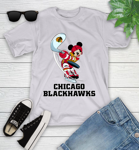 NHL Hockey Chicago Blackhawks Cheerful Mickey Mouse Shirt Youth T-Shirt 4