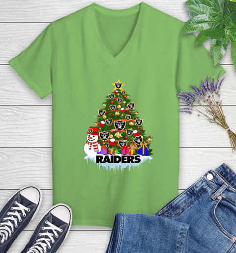 Oakland Raiders Merry Christmas NFL Football Sports Women's V-Neck T-Shirt 11