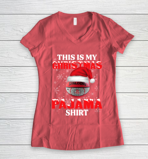 Houston Rockets This Is My Christmas Pajama Shirt NBA Women's V-Neck T-Shirt 4