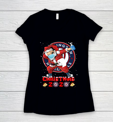 Washington Nationals Funny Santa Claus Dabbing Christmas 2020 MLB Women's V-Neck T-Shirt