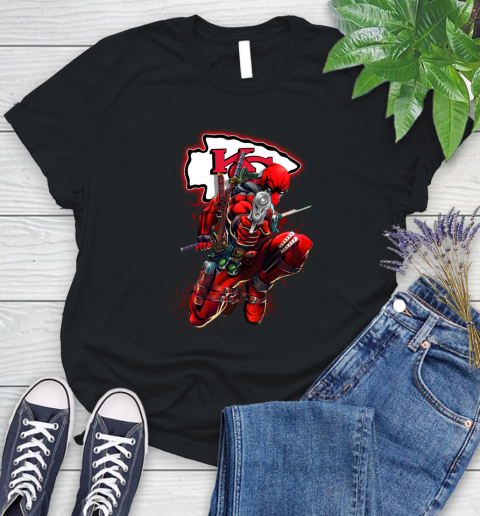 NFL Deadpool Marvel Comics Sports Football Kansas City Chiefs Women's T-Shirt 2