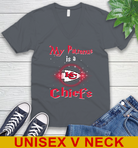 NFL Football Harry Potter My Patronus Is A Kansas City Chiefs V-Neck T-Shirt 4