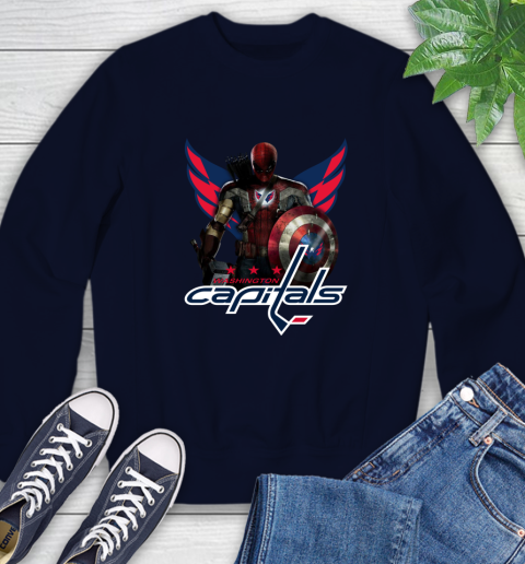 NHL Captain America Thor Spider Man Hawkeye Avengers Endgame Hockey Washington Capitals Sweatshirt 3