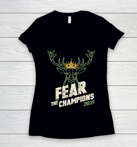 Bucks championship shirt  NBA championship Fear the Deer Bucks The Champions 2021 Women's V-Neck T-Shirt