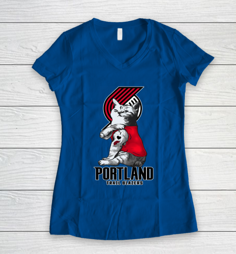 NBA Basketball My Cat Loves Portland Trail Blazers Women's V-Neck T-Shirt 7