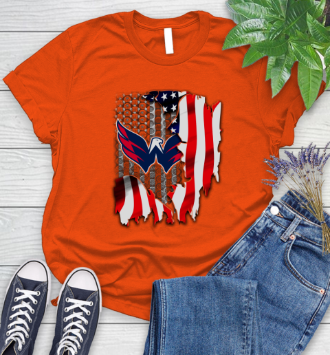 Washington Capitals NHL Hockey American Flag Women's T-Shirt 3