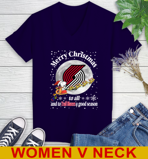 Portland Trail Blazers Merry Christmas To All And To Trail Blazers A Good Season NBA Basketball Sports Women's V-Neck T-Shirt 3