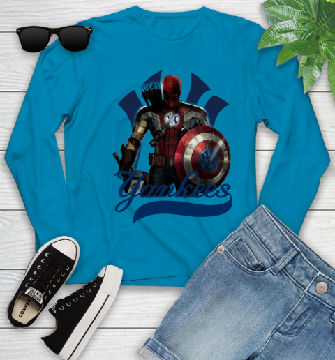 MLB Captain America Thor Spider Man Hawkeye Avengers Endgame Baseball New York Yankees Youth Long Sleeve 7