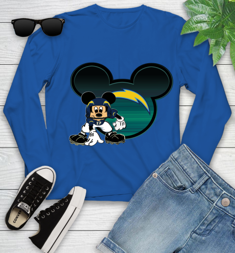 NFL Los Angeles Chargers Mickey Mouse Disney Football T Shirt Youth Long Sleeve 9