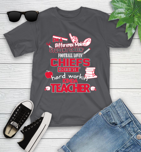 Kansas City Chiefs NFL I'm A Difference Making Student Caring Football Loving Kinda Teacher Youth T-Shirt 6