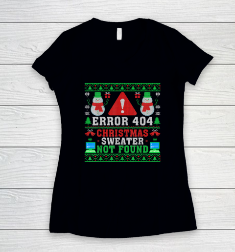 Computer Error 404 Ugly Christmas Sweater Not's Found Xmas Women's V-Neck T-Shirt