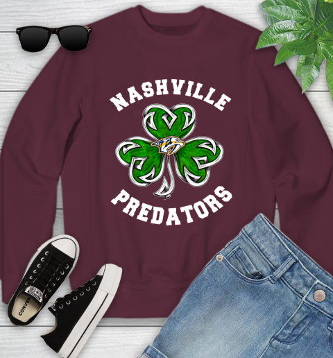 NHL Nashville Predators Three Leaf Clover St Patrick's Day Hockey Sports Youth Sweatshirt 4