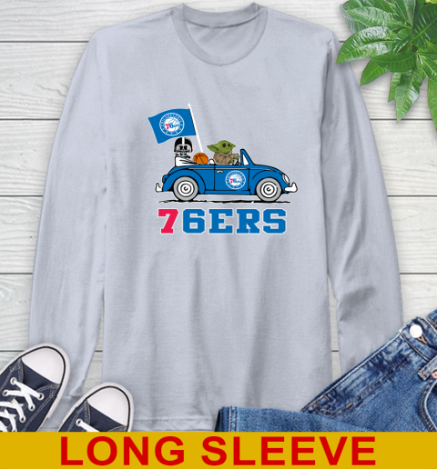 NBA Basketball Philadelphia 76ers Darth Vader Baby Yoda Driving Star Wars Shirt Long Sleeve T-Shirt 6
