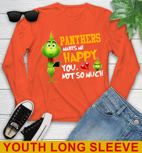 NFL Carolina Panthers Makes Me Happy You Not So Much Grinch Football Sports Youth Long Sleeve 3