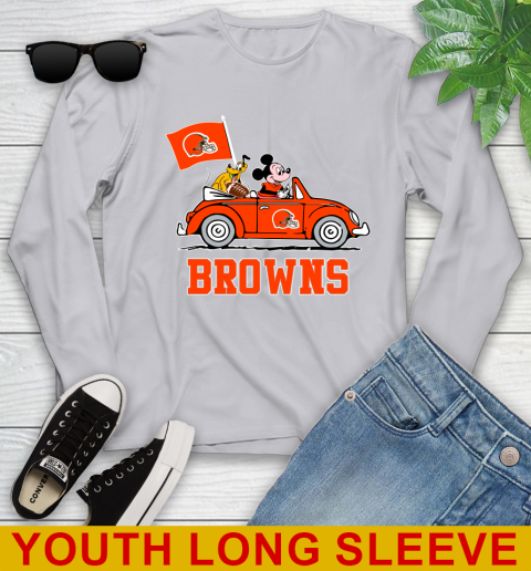 NFL Football Cleveland Browns Pluto Mickey Driving Disney Shirt Youth Long Sleeve 6