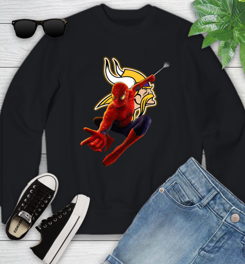 NFL Spider Man Avengers Endgame Football Minnesota Vikings Youth Sweatshirt - Image 3