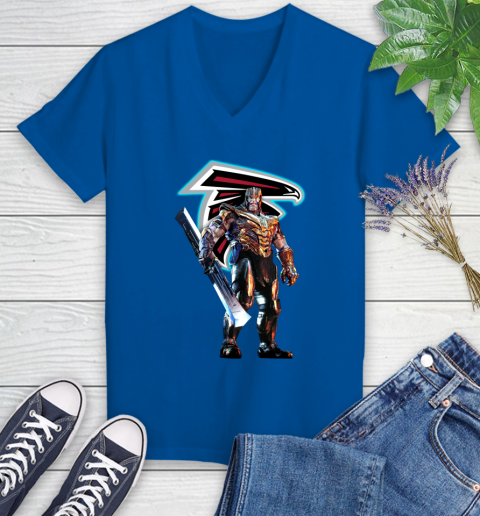 NFL Thanos Gauntlet Avengers Endgame Football Atlanta Falcons Women's V-Neck T-Shirt 10