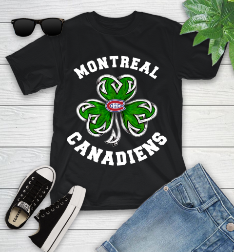 NHL Montreal Canadiens Three Leaf Clover St Patrick's Day Hockey Sports Youth T-Shirt