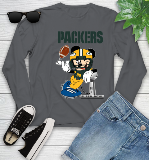 NFL Green Bay Packers Mickey Mouse Disney Super Bowl Football T Shirt Youth Long Sleeve 8