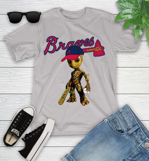 MLB Atlanta Braves Groot Guardians Of The Galaxy Baseball Youth T-Shirt 24