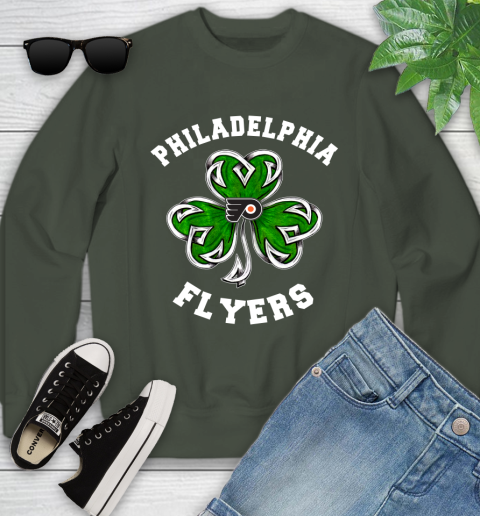 NHL Philadelphia Flyers Three Leaf Clover St Patrick's Day Hockey Sports Youth Sweatshirt 9
