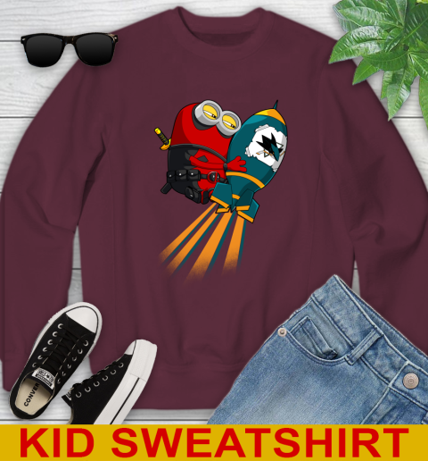 NHL Hockey San Jose Sharks Deadpool Minion Marvel Shirt Youth Sweatshirt 4