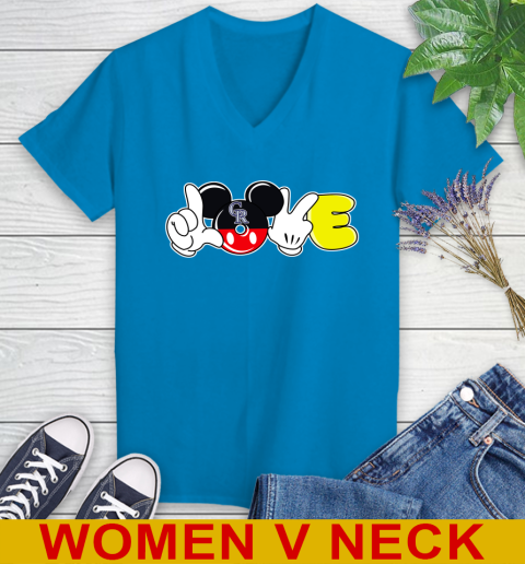 Colorado Rockies MLB Baseball Love Mickey Disney Sports Women's V-Neck T-Shirt 8