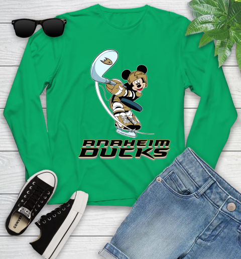 NHL Hockey Anaheim Ducks Cheerful Mickey Mouse Shirt Youth Long Sleeve 6