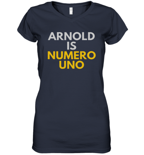 Fans of Schwarzenegger, Arnold is numero uno Women's V-Neck T-Shirt rzyr fans of schwarzenegger arnold is numero uno women v neck t shirt 39 front navy