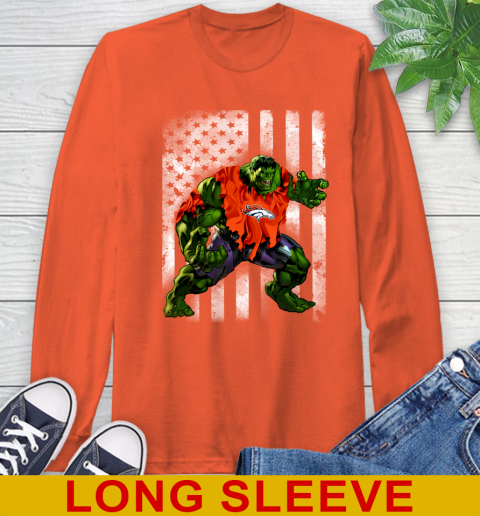 Denver Broncos Hulk Marvel Avengers NFL Football American Flag Long Sleeve T-Shirt 4