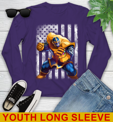 MLB Baseball San Diego Padres Thanos Marvel American Flag Shirt Youth Long Sleeve 4