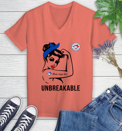 MLB Toronto Blue Jays Girl Unbreakable Baseball Sports Women's V-Neck T-Shirt 3