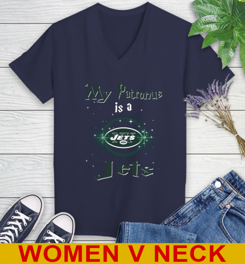 NFL Football Harry Potter My Patronus Is A New York Jets Women's V-Neck T-Shirt 12