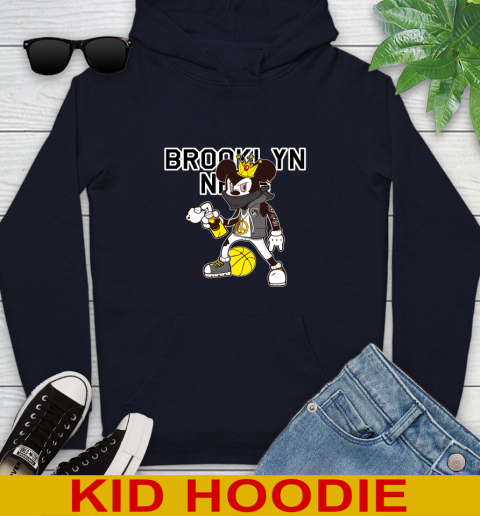 Brooklyn Nets NBA Basketball Mickey Peace Sign Sports Youth Hoodie 4