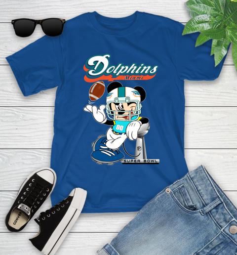 NFL Miami Dolphins Mickey Mouse Disney Super Bowl Football T Shirt Youth T-Shirt 9
