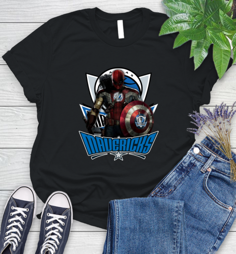Dallas Mavericks NBA Basketball Captain America Thor Spider Man Hawkeye Avengers Women's T-Shirt 2