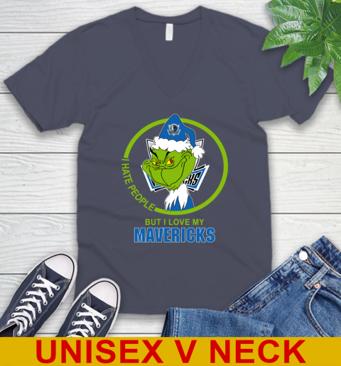 Dallas Mavericks NBA Christmas Grinch I Hate People But I Love My Favorite Basketball Team V-Neck T-Shirt 8